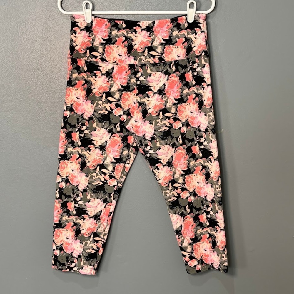 Casablanca Marrakech Leggings‎ Wmns Med Pink Black Floral Cropped High Rise Yoga